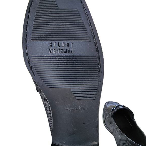 Stuart Weitzman Embellished Textured Patent Leather Heel Loafers 7 - Picture 9 of 11